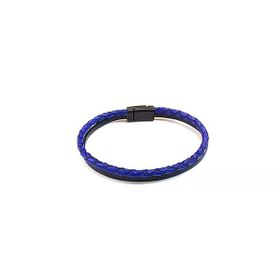 Navy Pure Braid Lacivert Örgü Detaylı Siyah Erkek Deri Bileklik