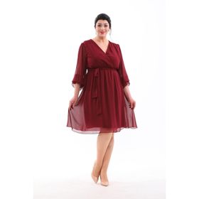 NAZBUTIQ 3086 Bordo Abiye Kruvaze Yaka Kol Uçları Lastikli Midi Boy Abiye Elbise