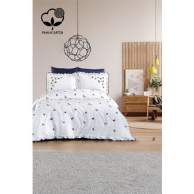 Nazik Home Laura Kelebek Nakışlı Pamuk Saten Çift Kişilik Nevresim Takımı