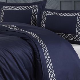 Nazik Home Vienza Lacivert 200x220 cm Nakışlı Pamuk Saten Çift Kişilik Nevresim Takımı