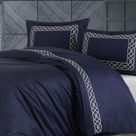 Nazik Home Vienza Lacivert 200x220 cm Nakışlı Pamuk Saten Çift Kişilik Nevresim Takımı