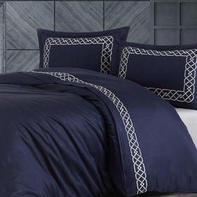 Nazik Home Vienza Lacivert 200x220 cm Nakışlı Pamuk Saten Çift Kişilik Nevresim Takımı