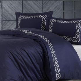 Nazik Home Vienza Lacivert 200x220 cm Nakışlı Pamuk Saten Çift Kişilik Nevresim Takımı