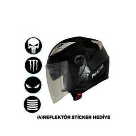 NCR Jet Ece Belgeli Siyah Çenesiz Kask