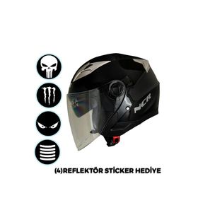 NCR Jet Ece Belgeli Siyah Çenesiz Kask