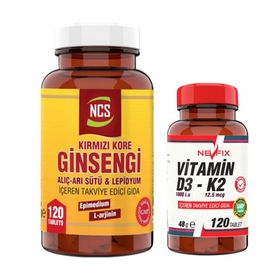 Ncs Kırmızı Kore Ginsengi 120 Tablet + Nevfix Vitamin D3 K2 120 Tablet