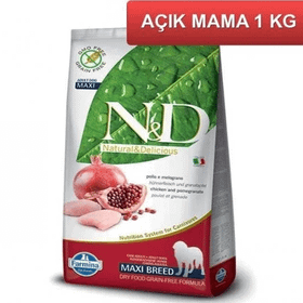 N&D 1 kg Tahılsız Tavuklu Narlı Büyük Irk Maxi Açık Köpek Maması