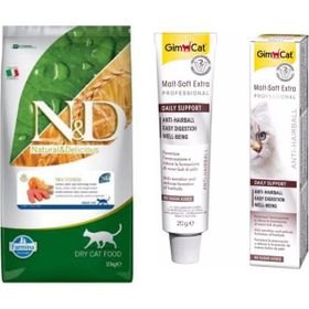 N&D 10 kg Düşük Tahıllı Somonlu Kısırlaştırılmış Kedi Maması + Gimcat 20 gr Malt Soft Extra