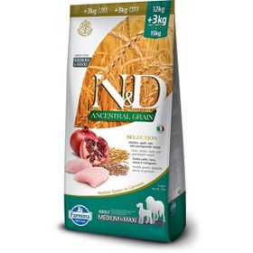 N&D 12+3 kg Düşük Tahıllı Tavuklu Narlı Orta ve Büyük Irk Yetişkin Kuru Köpek Maması