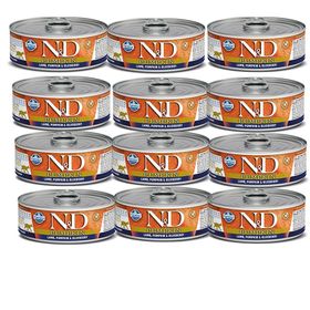 N&D 12x80 gr Balkabağı Kuzu Yaban Mersini Yetişkin Kedi Konservesi