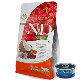 N&D 1,5 kg Quinoa Skin Coat Ringa Balığı Kinoa Tüy Sağlığı Kedi Maması + Temizlik Mendili