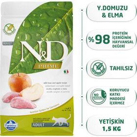 N&D 1,5 kg Yaban Domuzlu Elmalı Tahılsız Yetişkin Kedi Maması