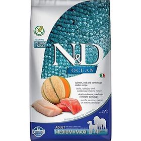 N&D 2.5 kg Ocean Somonlu Morina Balıklı ve Kavunlu Tahılsız Orta ve Büyük Irk Yetişkin Köpek Maması