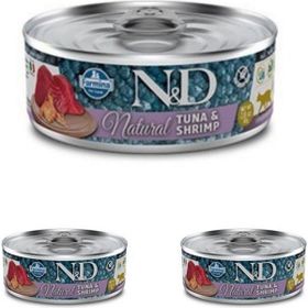 N&D 3x80 gr Natural Ton Balığı ve Karidesli Kedi Konservesi