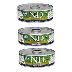 N&D 3x80 gr Prime Kuzulu ve Yaban Mersinli Tahılsız Yetişkin Kedi Konservesi