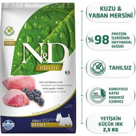 N&D Kuzu Etli Yaban Mersini Tahılsız Yetişkin Mini Irk 2.5 kg Köpek Maması