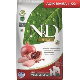 N&D Prime 1 kg Tahılsız Tavuklu Narlı Med-Maxi Açık Köpek Maması