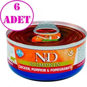 N&D Pumpkin Balkabaklı Tavuklu ve Narlı Tahılsız 6x70 gr Yetişkin Kedi Konservesi