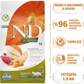 N&D Pumpkin Tahılsız Bıldırcın Eti Balkabağı ve Narlı 1.5 kg Yetişkin Kedi Maması