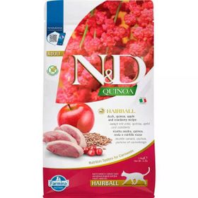N&D Quinoa Hairball Ördekli Elmalı ve Kızılcıklı Tahılsız Yetişkin 1.5 kg Kedi Maması