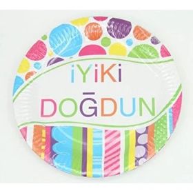 Nedi 8 Adet İyiki Doğdun Gökkuşağı 38965 22 cm Karton Tabak