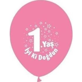 Nedi PM-12159 Party Marty 1 Yaş İyi Ki Doğdun Pembe 16'lı Baskılı Balon