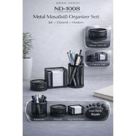 Need ND-1008 Siyah Masaüstü Metal Perfore 3'lü Kalemlik Seti