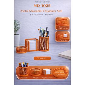Need ND-1025 Masaüstü Perfore 3'lü Turuncu Kalemlik Seti