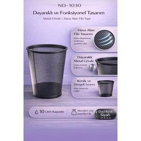 Need ND-1030 Tam Delikli Metal Fileli Siyah Çöp Kovası