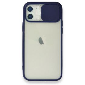 Nefertiya iPhone 12 Palm Buzlu Kamera Sürgülü Lacivert Silikon Kılıf