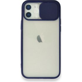 Nefertiya iPhone 12 Palm Buzlu Kamera Sürgülü Lacivert Silikon Kılıf