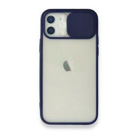 Nefertiya iPhone 12 Palm Buzlu Kamera Sürgülü Lacivert Silikon Kılıf