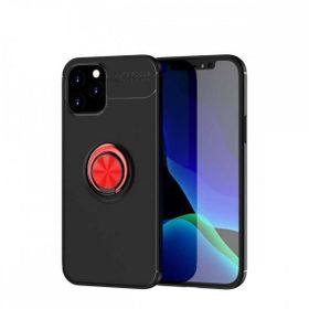 Nefertiya iPhone 12 Range Yüzüklü Siyah-Kırmızı Silikon Kılıf