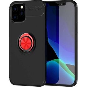 Nefertiya iPhone 12 Range Yüzüklü Siyah-Kırmızı Silikon Kılıf
