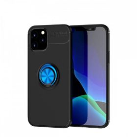 Nefertiya iPhone 12 Range Yüzüklü Siyah-Mavi Silikon Kılıf