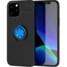 Nefertiya iPhone 12 Range Yüzüklü Siyah-Mavi Silikon Kılıf