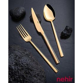 Nehir Dalyan Full Altın Parlak 84 Parça Deri Kutulu Çatal Bıçak Seti