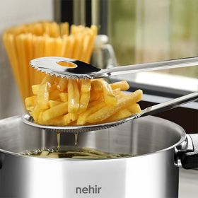 Nehir Nehir Gri 30 cm Sade Süzgeçli Kızartma Maşası