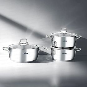 Nehir Silver Klasik 6 Parça Çelik Derin Tencere Seti