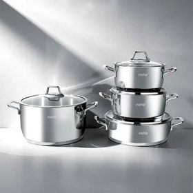Nehir Silver Klasik 8 Parça Gri Çelik Tencere Seti