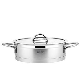 Nehir Silver Mat Trend 24 cm Sığ Kısa Çelik Tencere