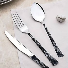 Nehir Tulip Silver Siyah Mermer 36 Parça Çatal Kaşık Bıçak Takımı