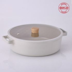 Neoflam Fika 30 cm Bej Cam Kapaklı Alüminyum Sığ Tencere
