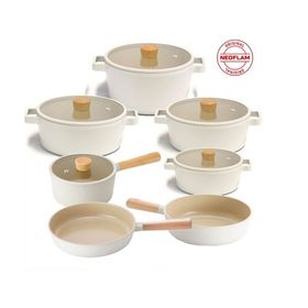 Neoflam Fika Alüminyum Döküm Cam Kapaklı Bej 26 cm Sığ Tencere Tava Seti