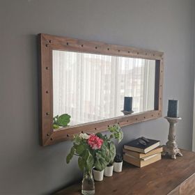 Neostill 110x50 cm Ceviz Ahşap Zımbalı Ayna