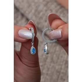 Nereze 925 Ayar 15 mm Halka Aquamarin Damla Taşlı Gümüş Küpe