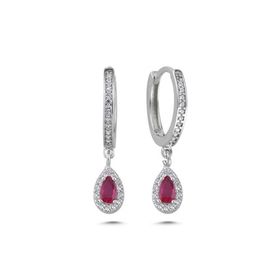 Nereze 925 Ayar 15 mm Halka Pembe Damla Taşlı Gümüş Küpe
