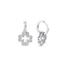 Nereze 925 Ayar 15 mm Sallantılı Zirkon Taşlı Yonca Gümüş Küpe