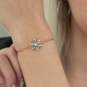 Nereze 925 Ayar Aquamarin Taşlı Çiçek Bileklik Kadın Gümüş Bileklik