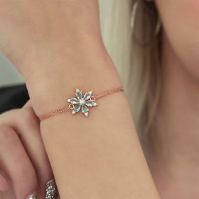Nereze 925 Ayar Aquamarin Taşlı Çiçek Bileklik Kadın Gümüş Bileklik